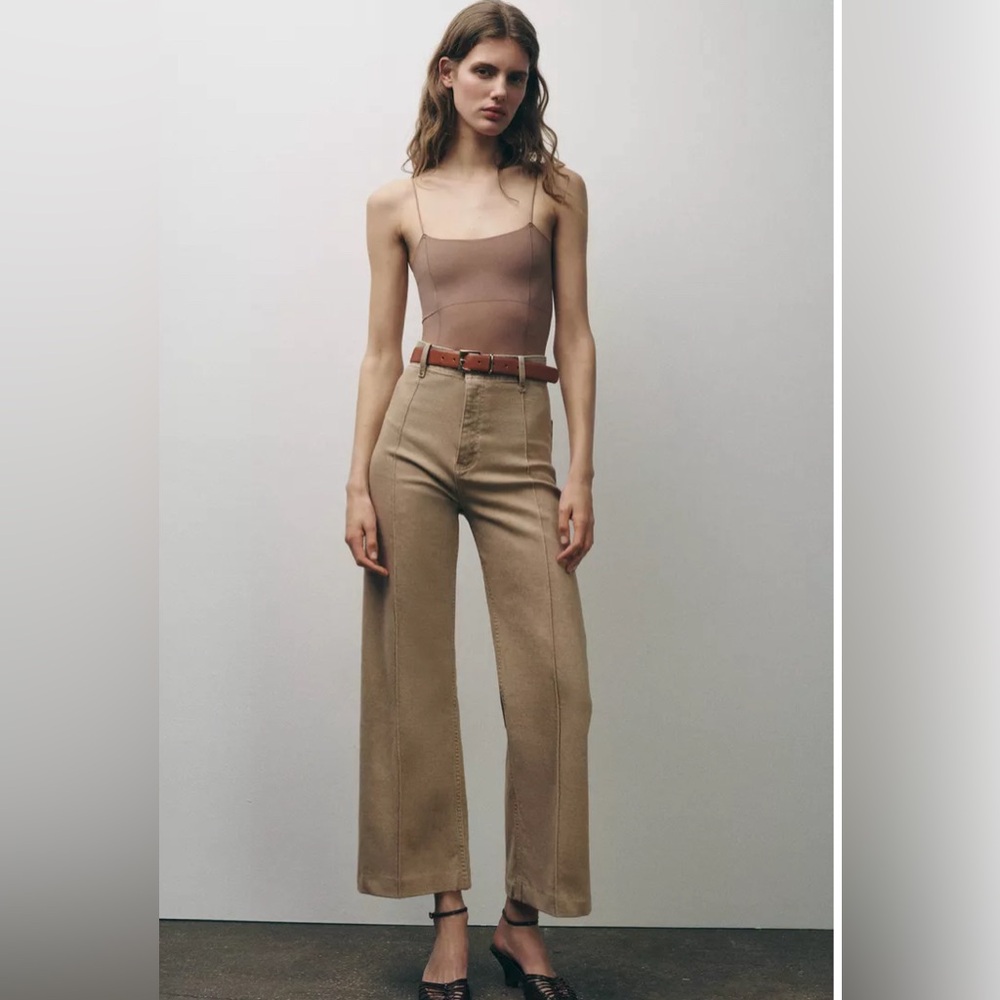 Zara Beige/Tan high waisted wide leg jeans
